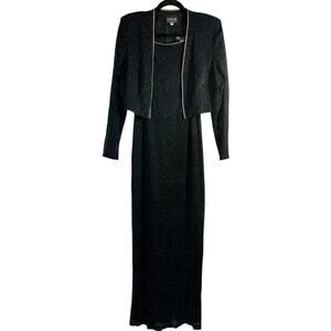 VTG ONYX Nite Wendye Chaitin Formal Slip Dress & Jacket Set Sz 8 Knit Jewels 80s